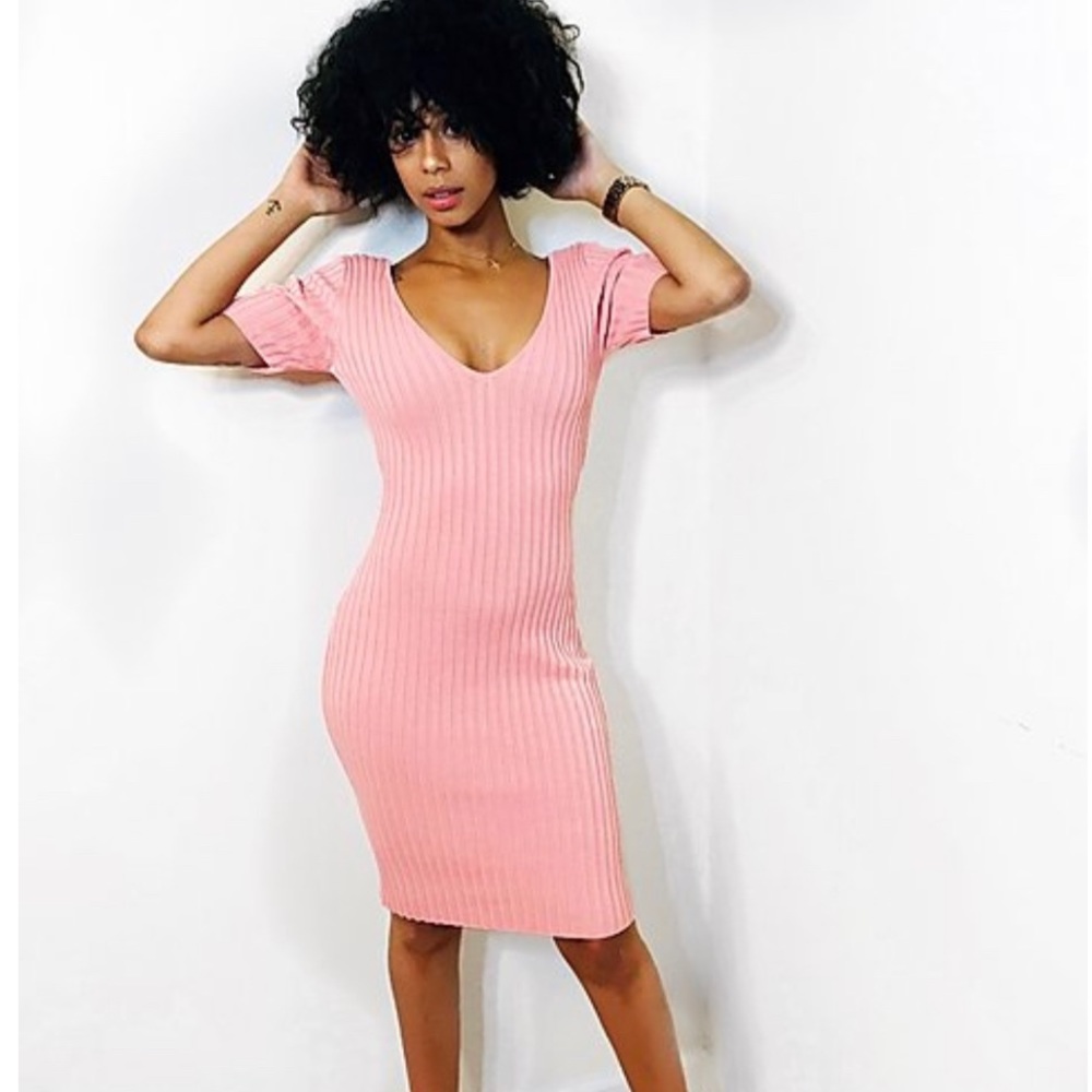 Pink Ribbed Mini Dress